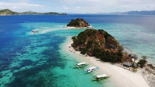 Aerial view of tropical beach on the Bulog Dos Island, Philippines. Beautiful tropical island with s