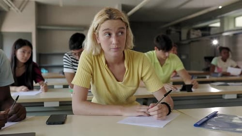 Group of Young Students Attending Lecturer at University Classroom