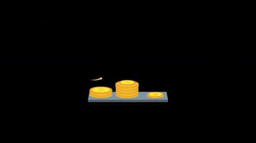 Flat Design Animation of Financial Growth with Coins and Upward Arrow
