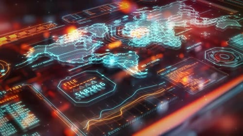 Affichage numérique mondial montrant la carte du monde avec analyse des données