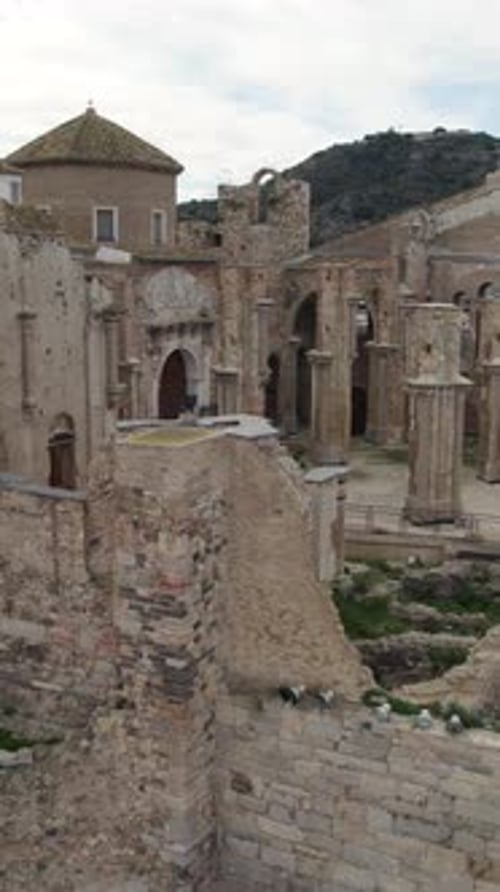 Vertical Aerial View of Santa María la Vieja Cathedral Ruins, Cartagena