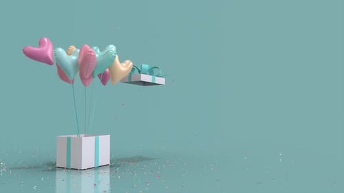 Sweet Gift Box Opening With Floating Heart Balloons And Confetti