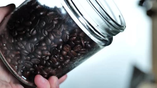 Close Up of Roasted Coffee Beans in Jar
