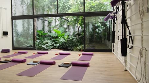 Yoga gear in quiet studio with peaceful vibe