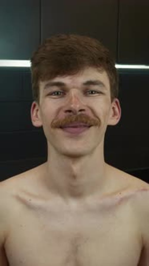 Young Adult Man Close Up With Mustache