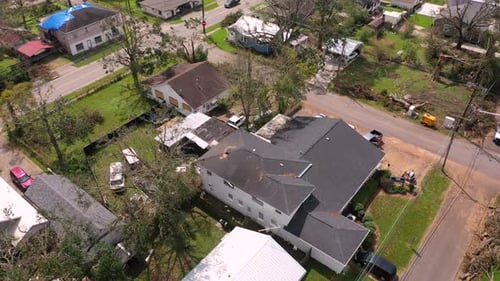 Hurricane damaged homes in Norco, Louisiana post hurricane Ida