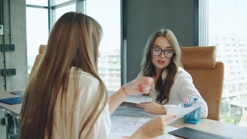 Business Meeting on Project Planning Held in a Modern Office During the Afternoon with Women