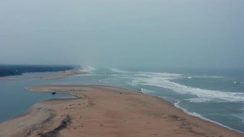Chandrabhaga Beach Curved Sandbar Aerial Haze, Odisha