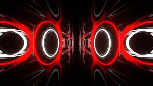 Red And White Neon Flashing Rings In Reverse Tunnel Background Vj Loop In 4K