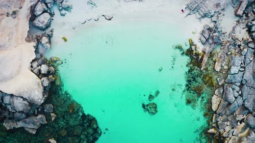 Aerial view of Caló d'Es Mort in Formentera, Balearic Islands