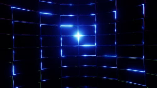 Neon Glowing Geometric Grid Energy Tunnel Loop Background
