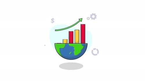 Flat Design Global Business Growth Chart Animation