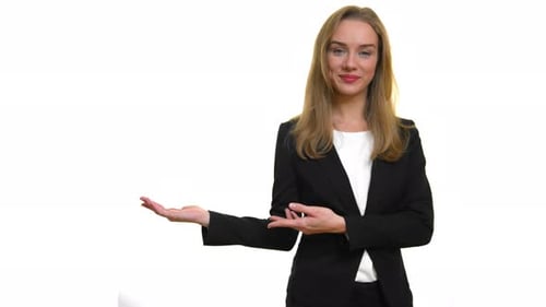 Business Woman Presenting Against a White Background
