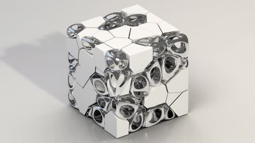 Abstract 3D Cube Morphing with White and Chrome Elements