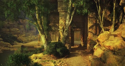 Explore Ancient Ruins Surrounded By Lush Greenery and Rocky Terrain