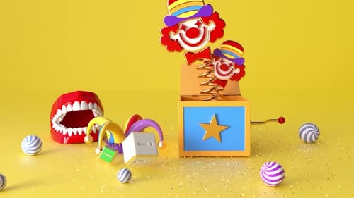 Playful 3D Clown Jack-in-the-Box Animation for Celebrations