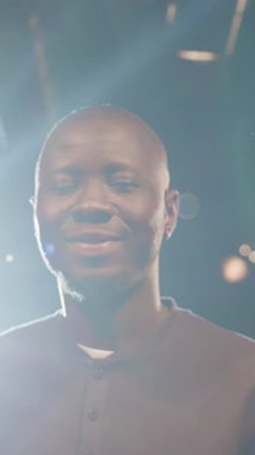 Portrait of Smiling Man with Bald Head