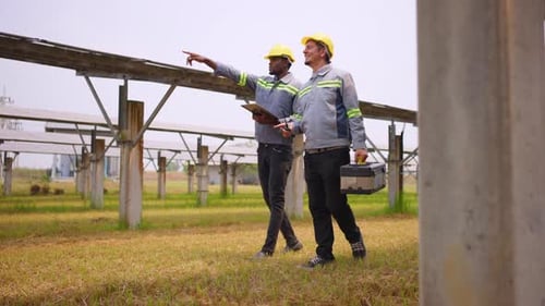 Professional engineer work to maintenance of photovoltaic panel system.
