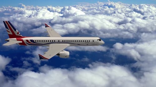 Flying Airplane with Livery Reveal Animation Over Clouds