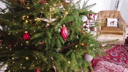 Christmas Tree with Ornaments and Holiday Decorations