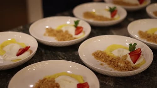 Crumble and Custard Desert Prepared for Catering