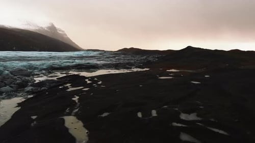 Svinafellsjokull Glacier And Mountain In Iceland - Aerial Drone Shot