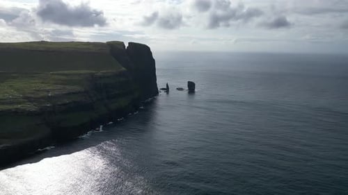 Aerial video over the beautiful landscapes in the Faroe Islands