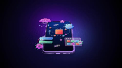 Animação colorida de um smartphone e aplicativos