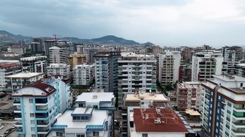 Panorama Of The Buildings On The Coastline City Alanya Turkey Aerial View