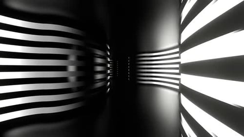 Black And White Neon Curved Walls Tunnel Background Vj Loop In HD