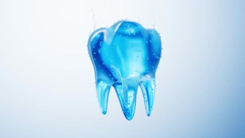 Transparent blue tooth and water bubbles underwater