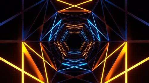 Orange And Blue Neon Light Moves Along Hexagon Grate Background Vj Loop In 4K