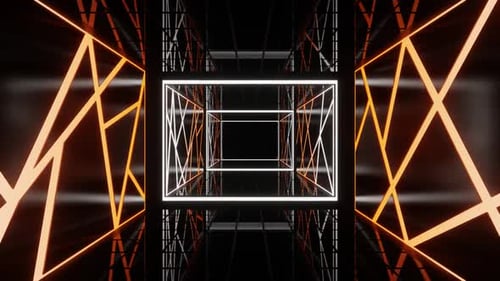 White And Orange Cyberpunk Movement On Elevator Background Vj Loop In HD
