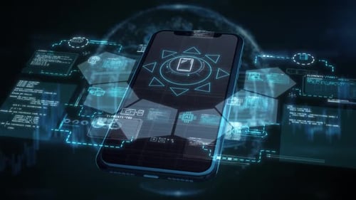 Smartphone's 3D Presence Adorned with Data Visuals