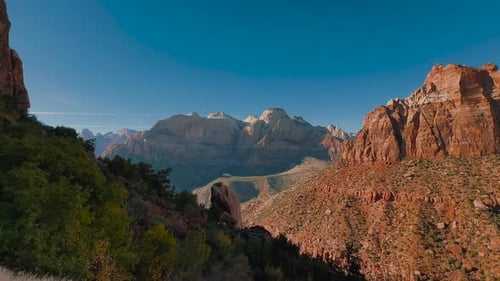 Zion National Park, scenic wide panorama in beautiful mountain nature in Utah.
