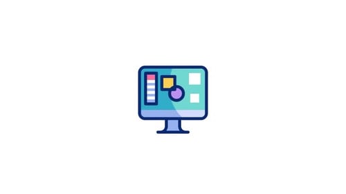 Flat Design Monitor Icon with Animated Data Graphics