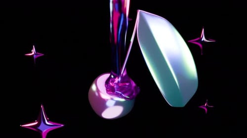 Abstract metallic objects motion video. Iridescent chrome, holographic Y2K style, 3D animation