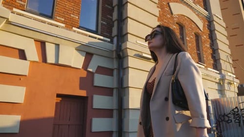 Stylish Woman Walking with Shopping Bags in City