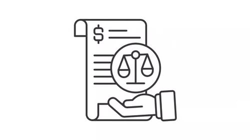 Financial Document with Justice Scales Line Art Animation
