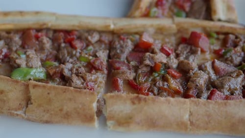 Turkish Pide Traditional Food with Beef and Vegetables