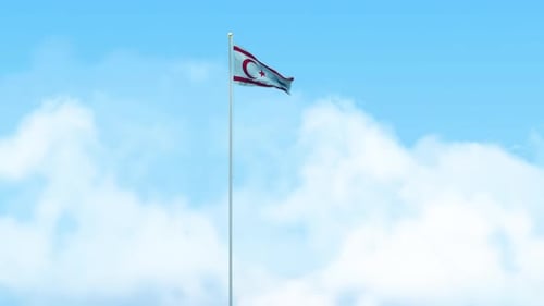 Northern Cyprus Flag Waving with Realistic Sky Background