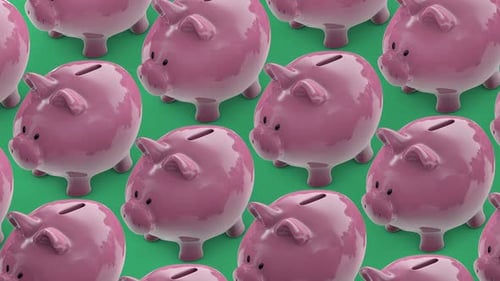 Saving Money. Money Box. Money Box Full of Coins. Piggy Banks Conveyor