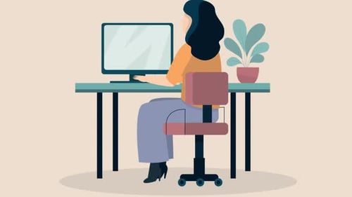Flat Design Animation of Woman Working at Computer Desk
