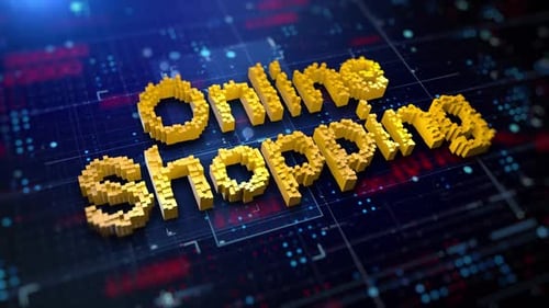 Online Shopping Digital Text with Futuristic Pixel Art Style