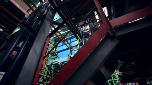 Low Angle Shot Motion Under Pipelines System at Plant