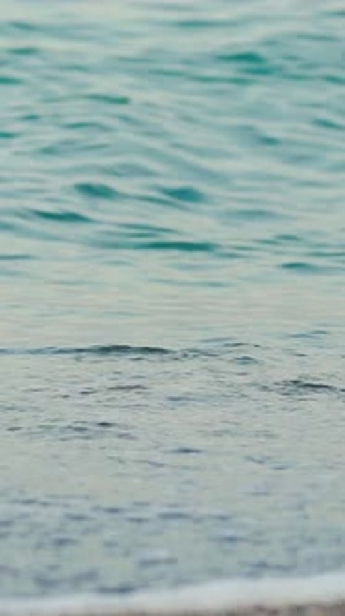 Sea waves on sand beach. Slow motion Vertical video