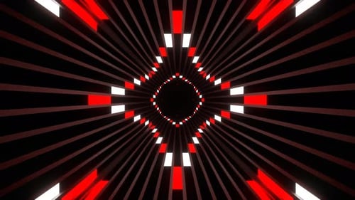 Red And White Neon Line Move On Square Tunnel Background Vj Loop In 4K
