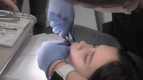 Dentist Performing Dental Procedure on Patient