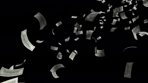 Fallende und fliegend Scheine mit einhundert Dollar auf transparentem Hintergrund.