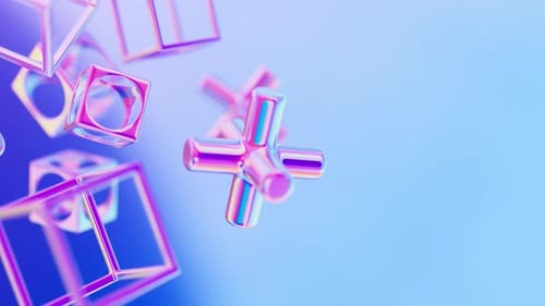 Abstract 3d Metallic Holographic Iridescent Geometric Shapes Rotating Animation Loop Modern